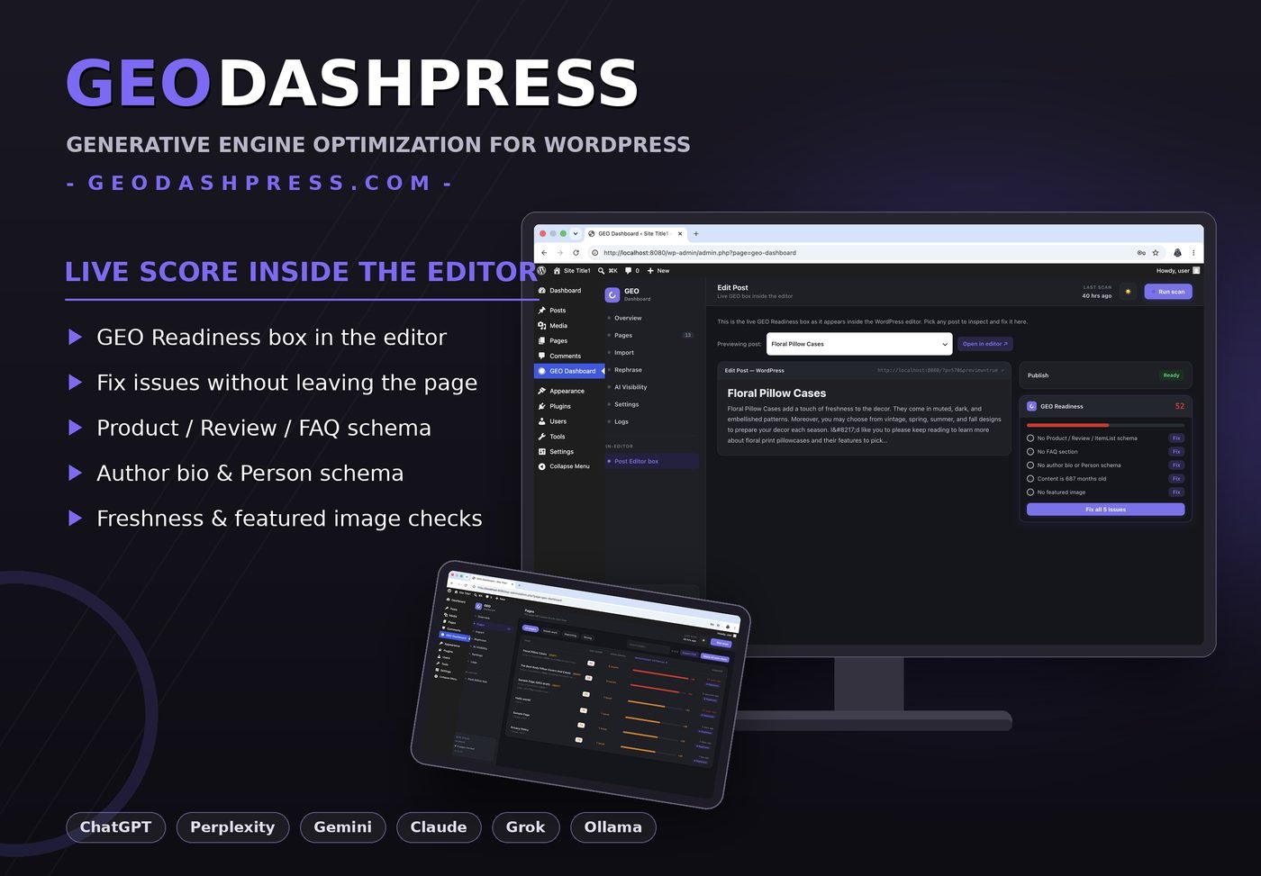 GEO Readiness box inside the WordPress editor